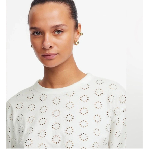 NWT Madewell White Embroidered Wide-Sleeve Boxy Tee Womens Size XS in white - Picture 2 of 5